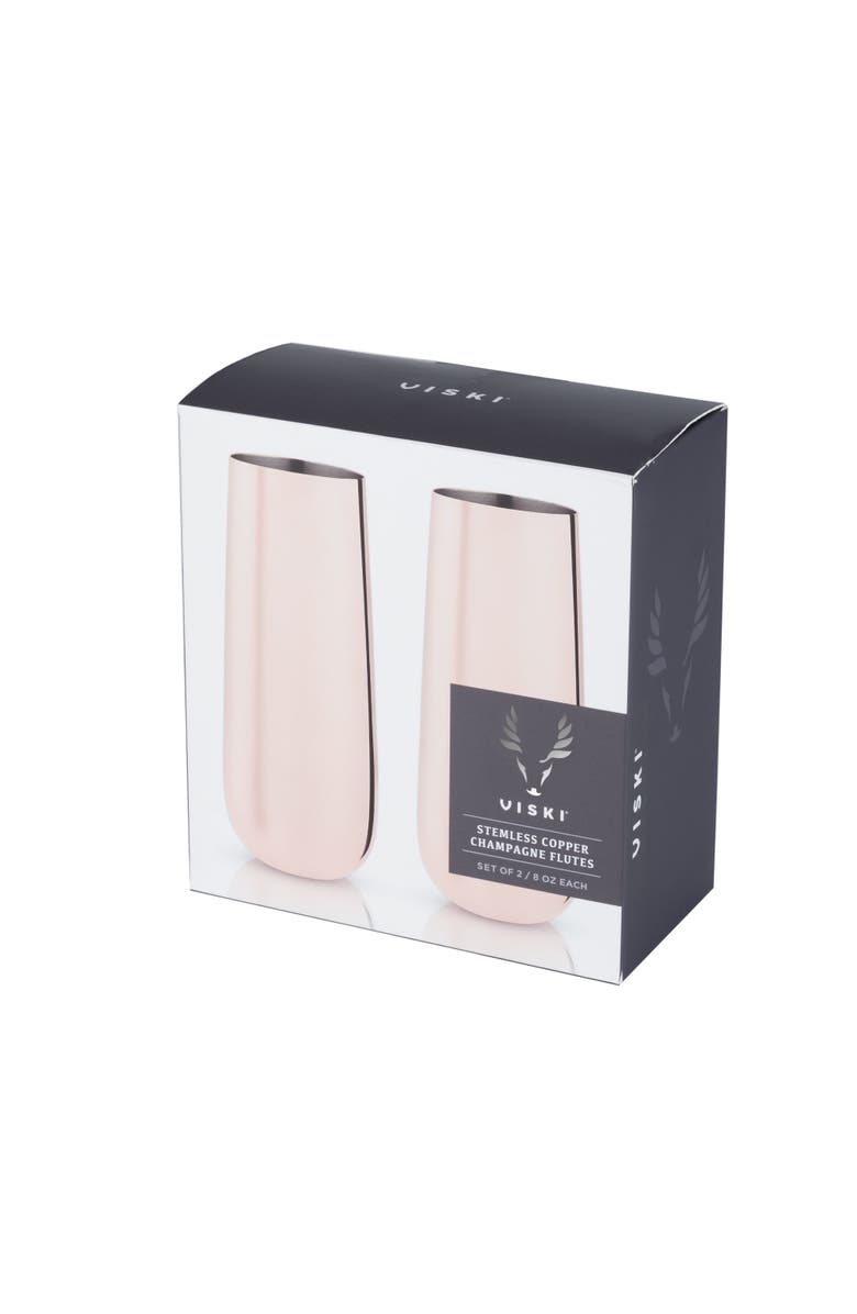 Viski Summit Stemless Champagne Flutes Set of 2, Alternate, color, Copper