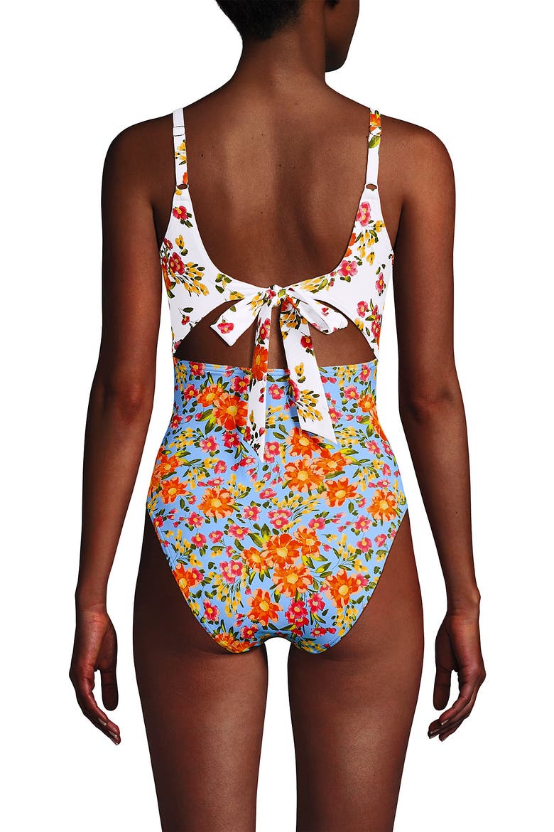 Wrap Monokini High Leg One Piece Swimsuit, Alternate, color, White/Blue Spring Floral