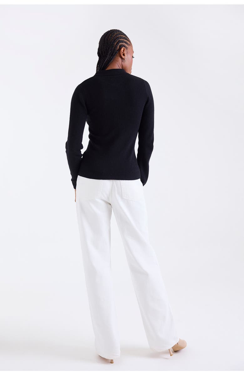 1982 Amaya Button 100% Cashmere Polo Top, Alternate, color, Black