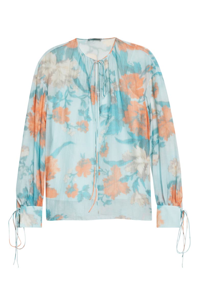 Erdem Floral Print Cotton & Silk Voile Top, Alternate, color, Trailing Poppy Dream Blue