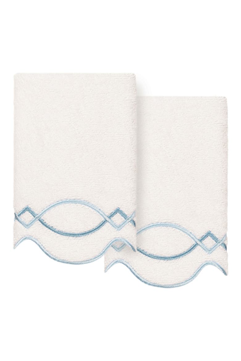 Diamond Chain Scallop Set of 2 Hand Towels, Main, color, WHITE/ BLUE