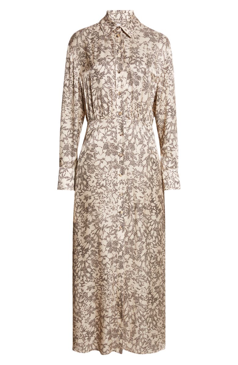 Golden Goose Print Long Sleeve Satin Maxi Shirtdress, Alternate, color, Safari/ Black