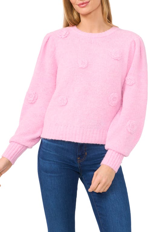 CeCe Floral Appliqué Sweater in Corsage 