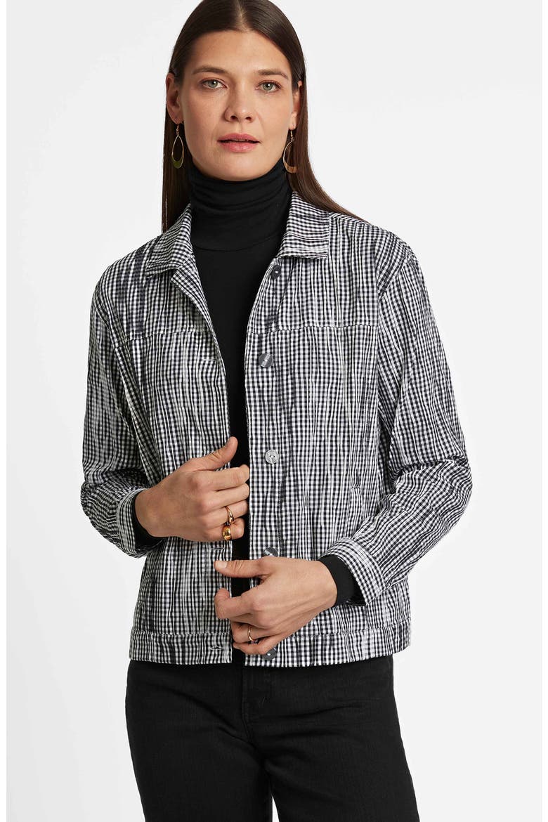 Thelma Crinkle Cotton Blend Gingham Jacket, Alternate, color, BLACK/ WHITE