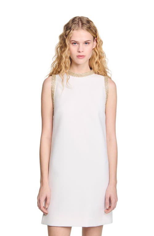 Sandro Short Dress With Rhinestone Details In Ecru