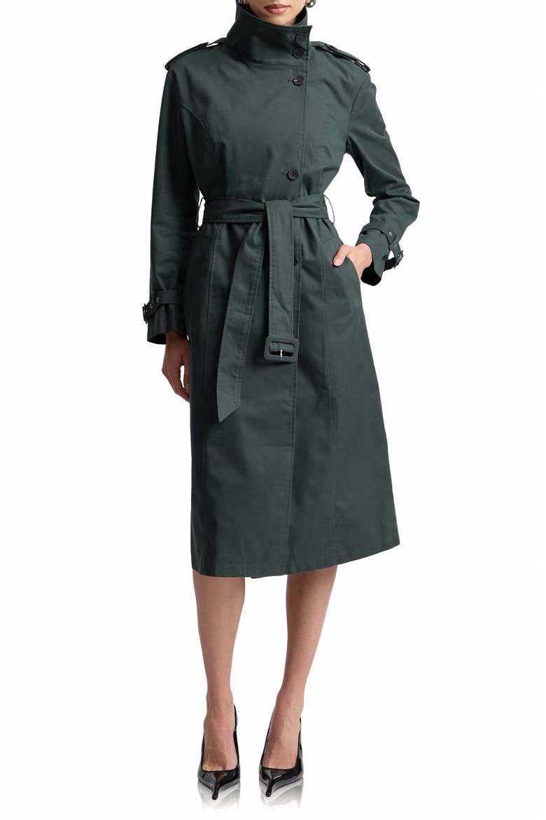 Belted Cotton Blend Trench Coat, Main, color, SEAGRASS