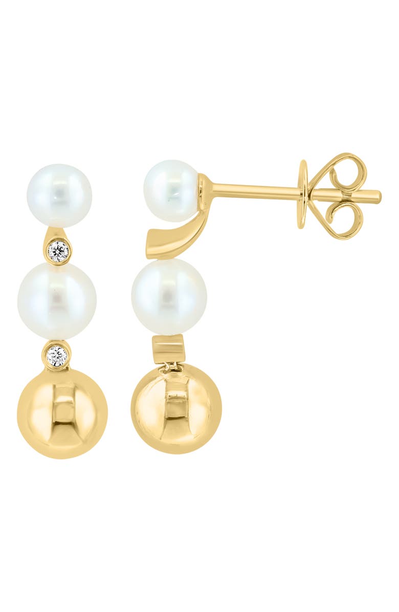 EFFY 14K Gold Ball & 4.5-5mm Freshwater Pearl with Diamond Drop Earrings - 0.04ct, Alternate, color, 
