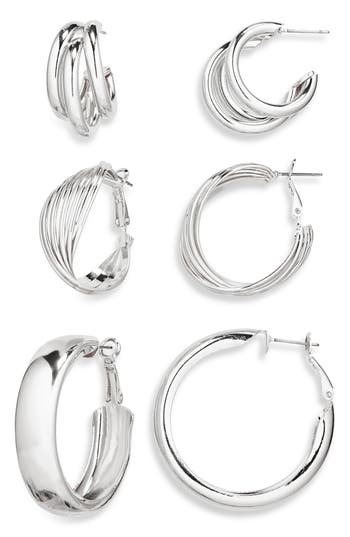 Tasha Set Of 3 Assorted Hoop Earrings In Silver