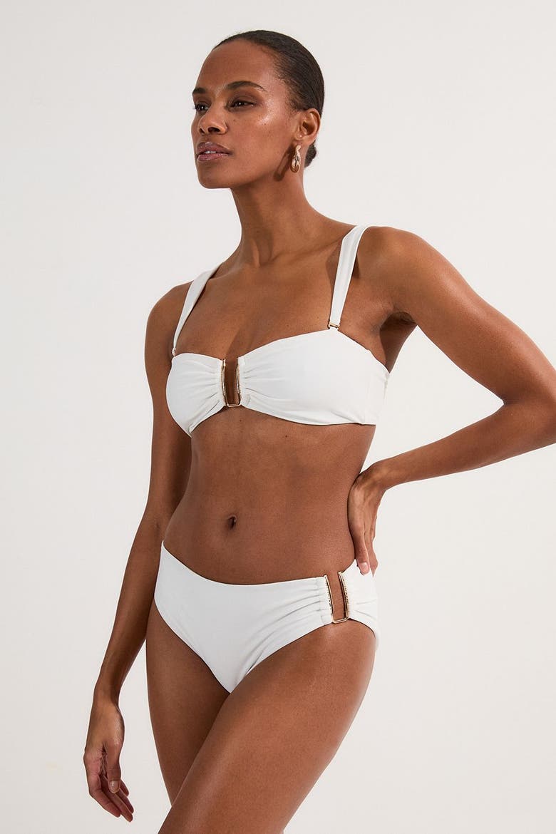 Detachable Strap Gold Trim Bikini Top, Alternate, color, White