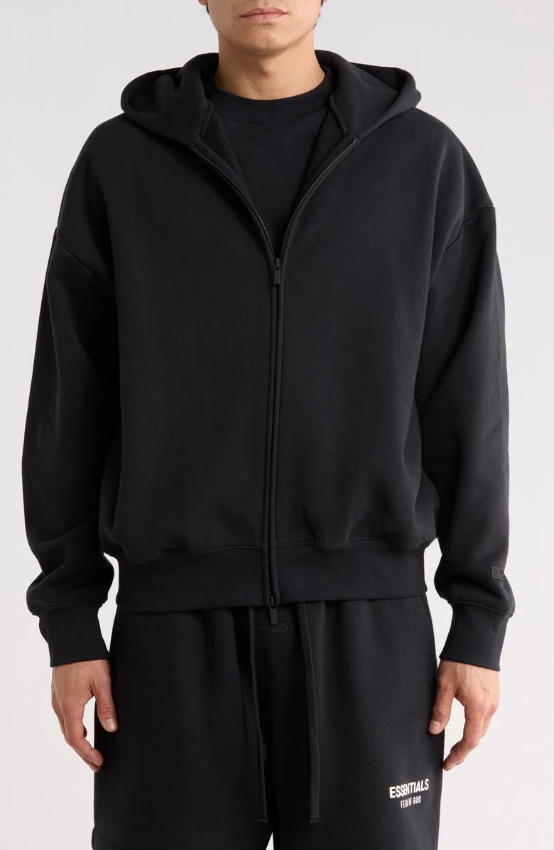 Fear of God Essentials Classic Fit Fleece Zip Hoodie, Main, color, Vintage Black/ White