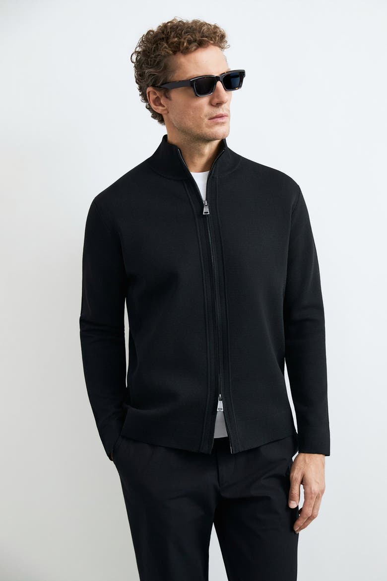 Men's Two-way Zip Mock Neck Knit Cardigan, Alternate, color, Black