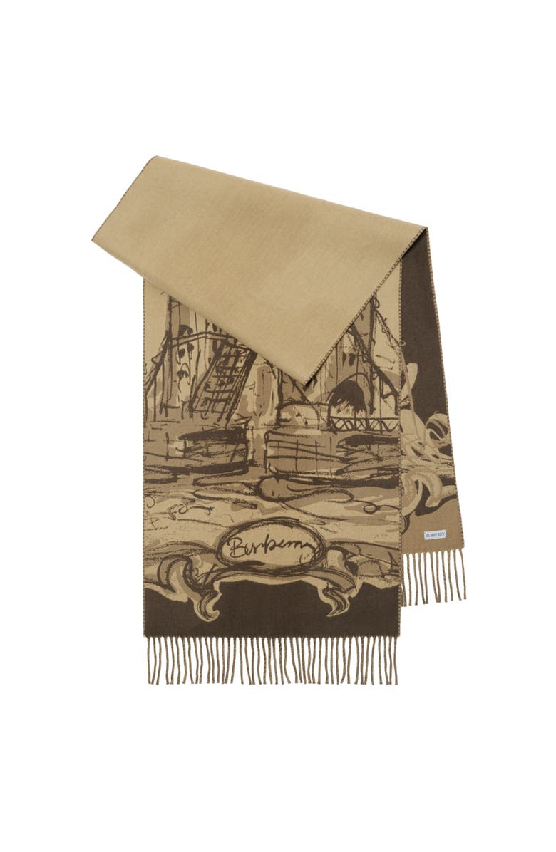 Burberry Tower Bridge Cashmere Scarf, Main, color, Sand
