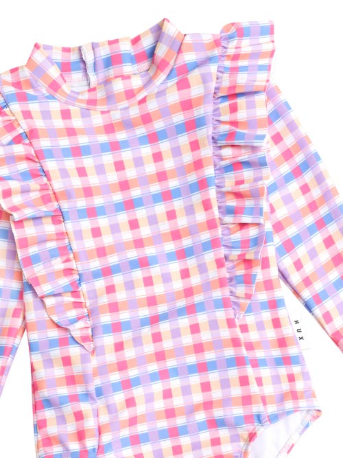 Huxbaby Scandi Frill Swimsuit Rainbow Check In Multi