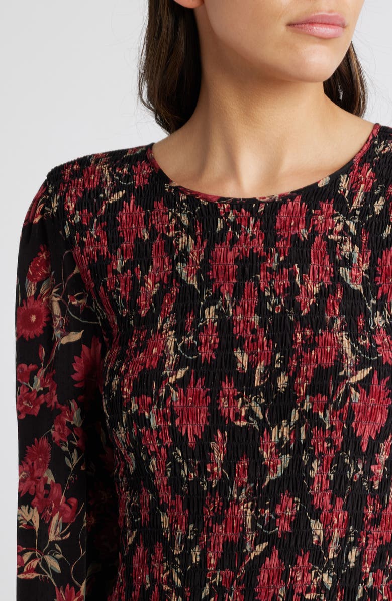 Treasure & Bond Floral Print Smocked Bodice Long Sleeve Dress, Alternate, color, 