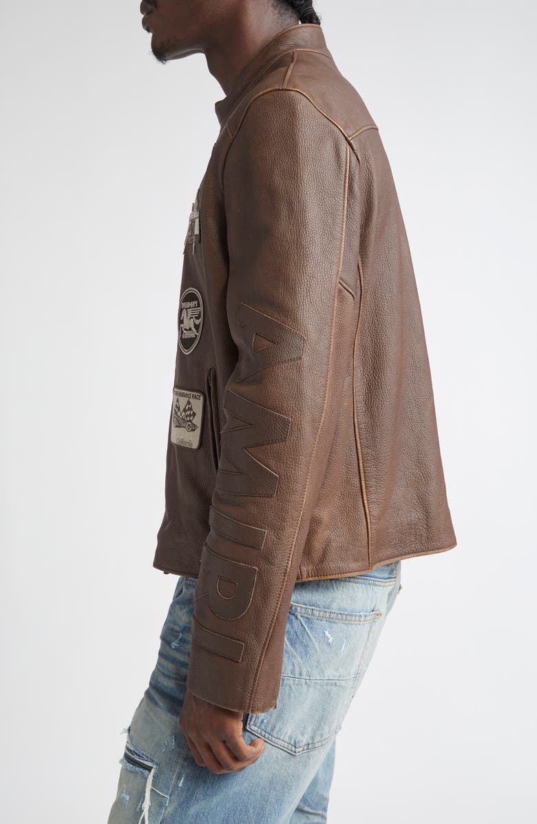 AMIRI Patch Racer Leather Jacket, Alternate, color, Walnut Brown
