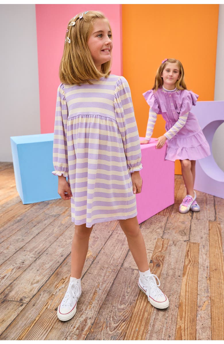 BISBY Kids' Striped Rugby Dress, Alternate, color, Lavender Multi Stripe