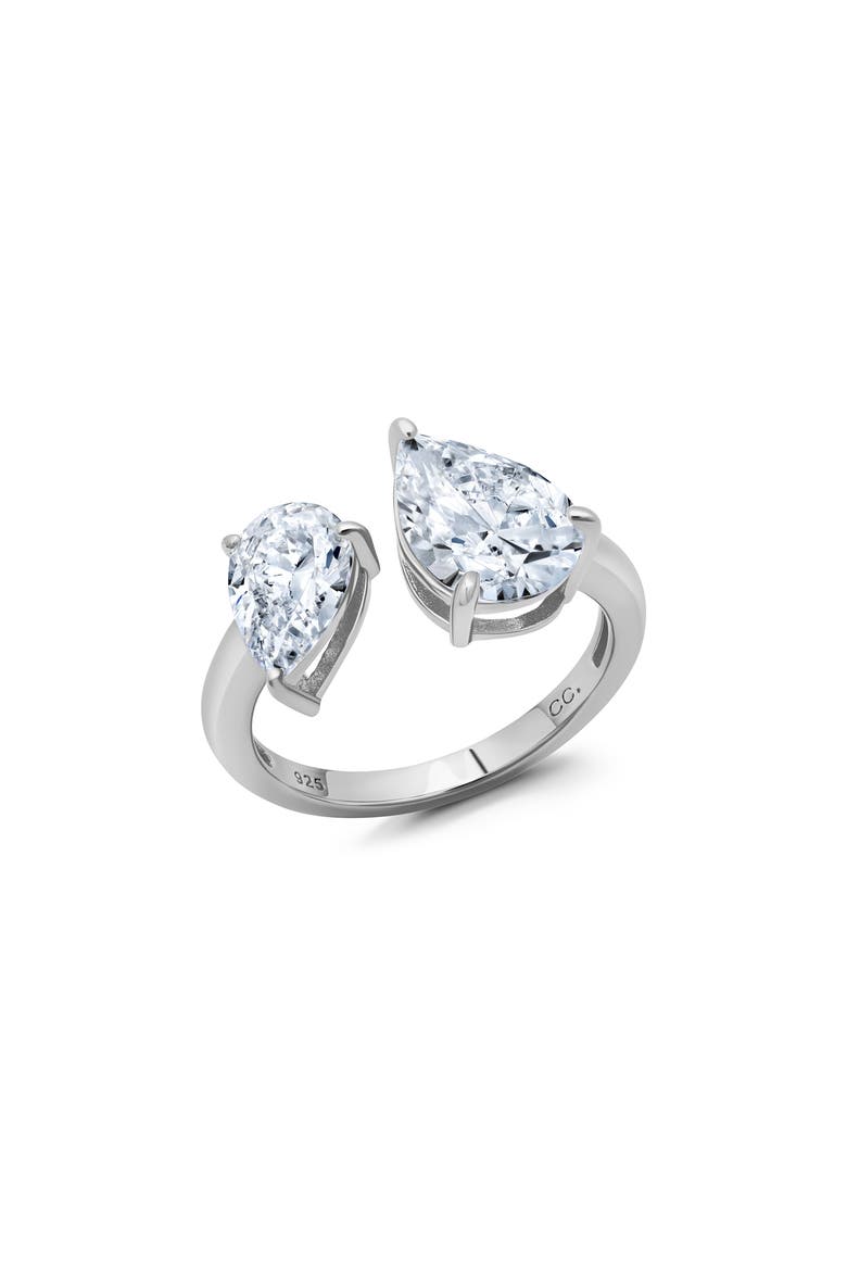 Up & Down Pear Cut Cubic Zirconia Open Band Ring, Main, color, SILVER