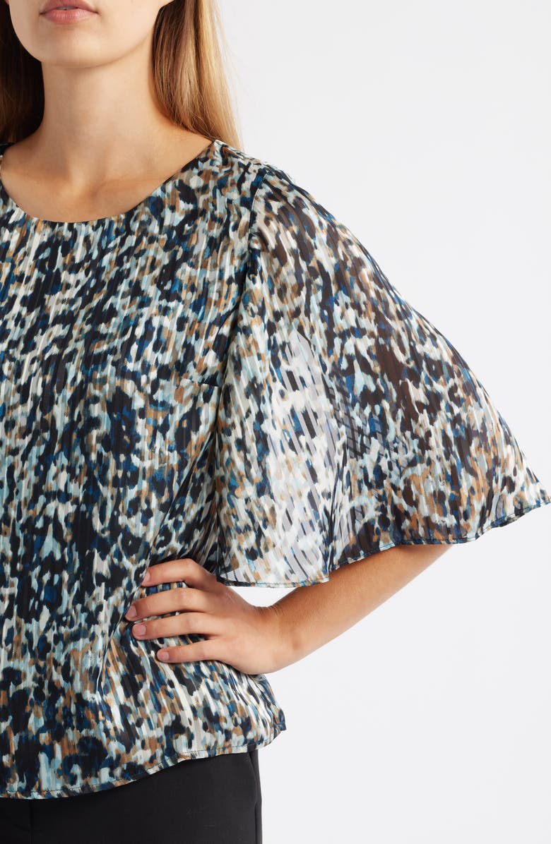 Anne Klein Splatter Print Cape Sleeve Top, Alternate, color, Baltic Teal Multi