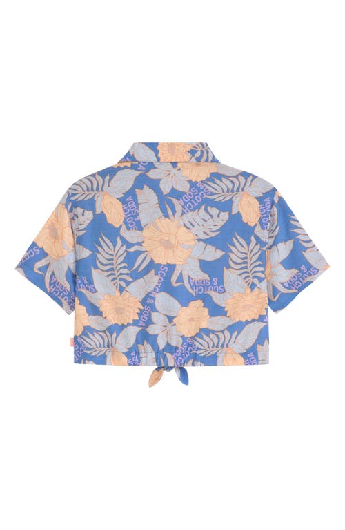 Scotch & Soda Kids' Floral Tie Front Button-up Shirt In Riviera