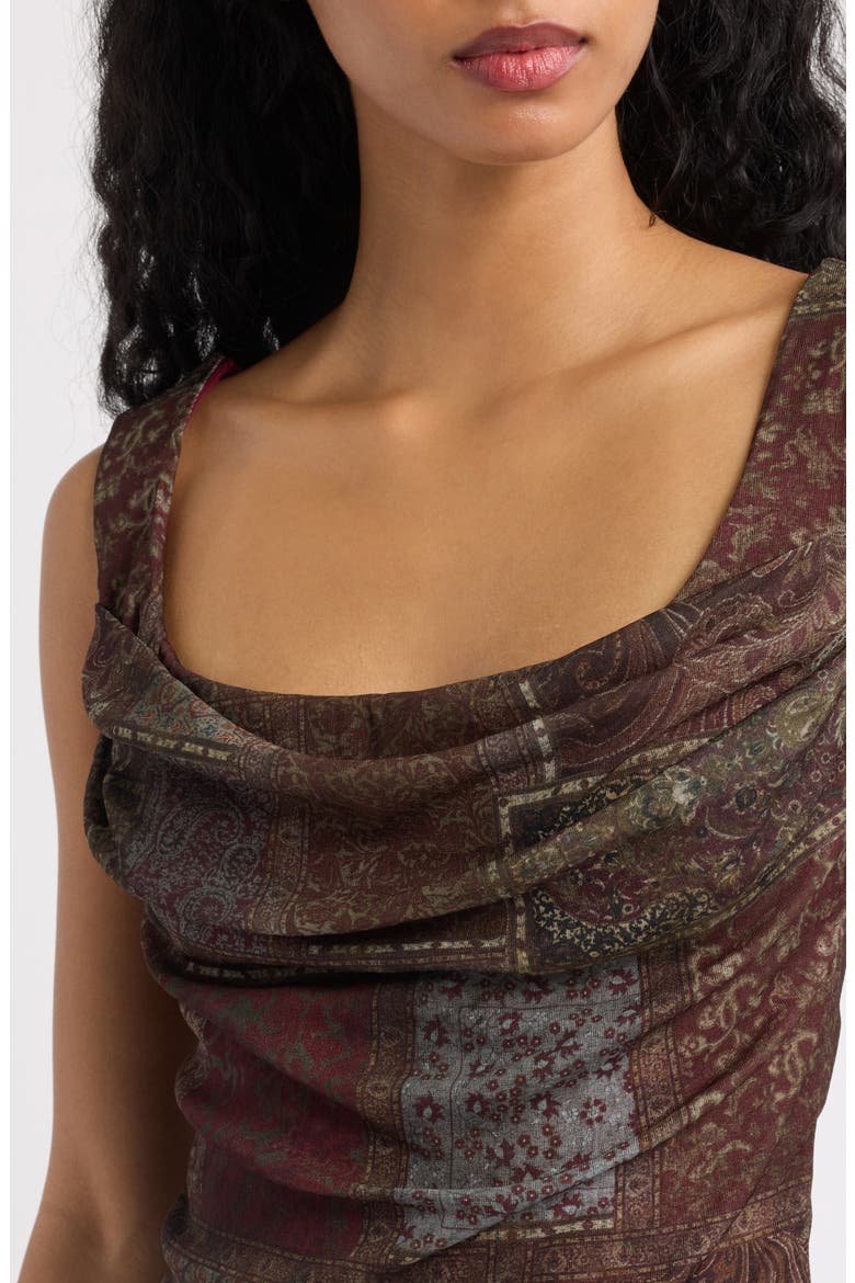 Joan Checkered Cowl Neck Corset Tank, Alternate, color, TAPESTRY
