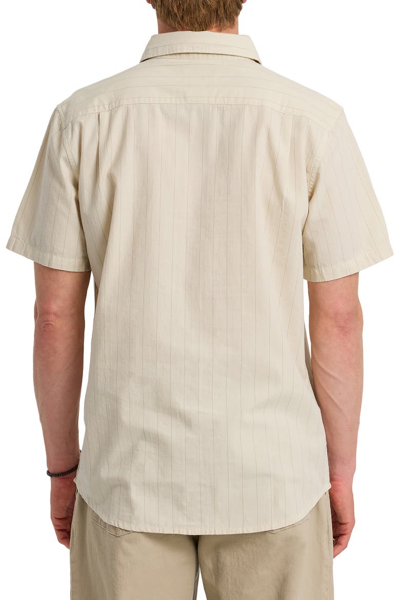 Dobby Stripe Classic Short Sleeve Cotton Button-Up Shirt, Alternate, color, BONE WHITE