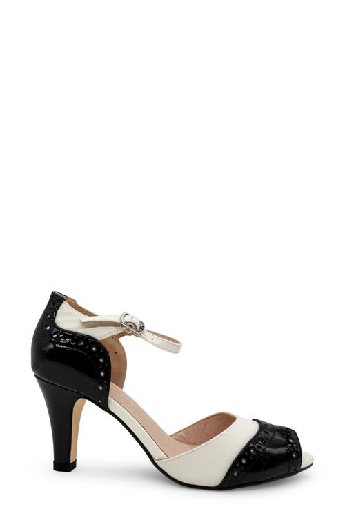Shop Chelsea Crew Godiva Ankle Strap Peep Toe Sandal In Black And Bone Pu