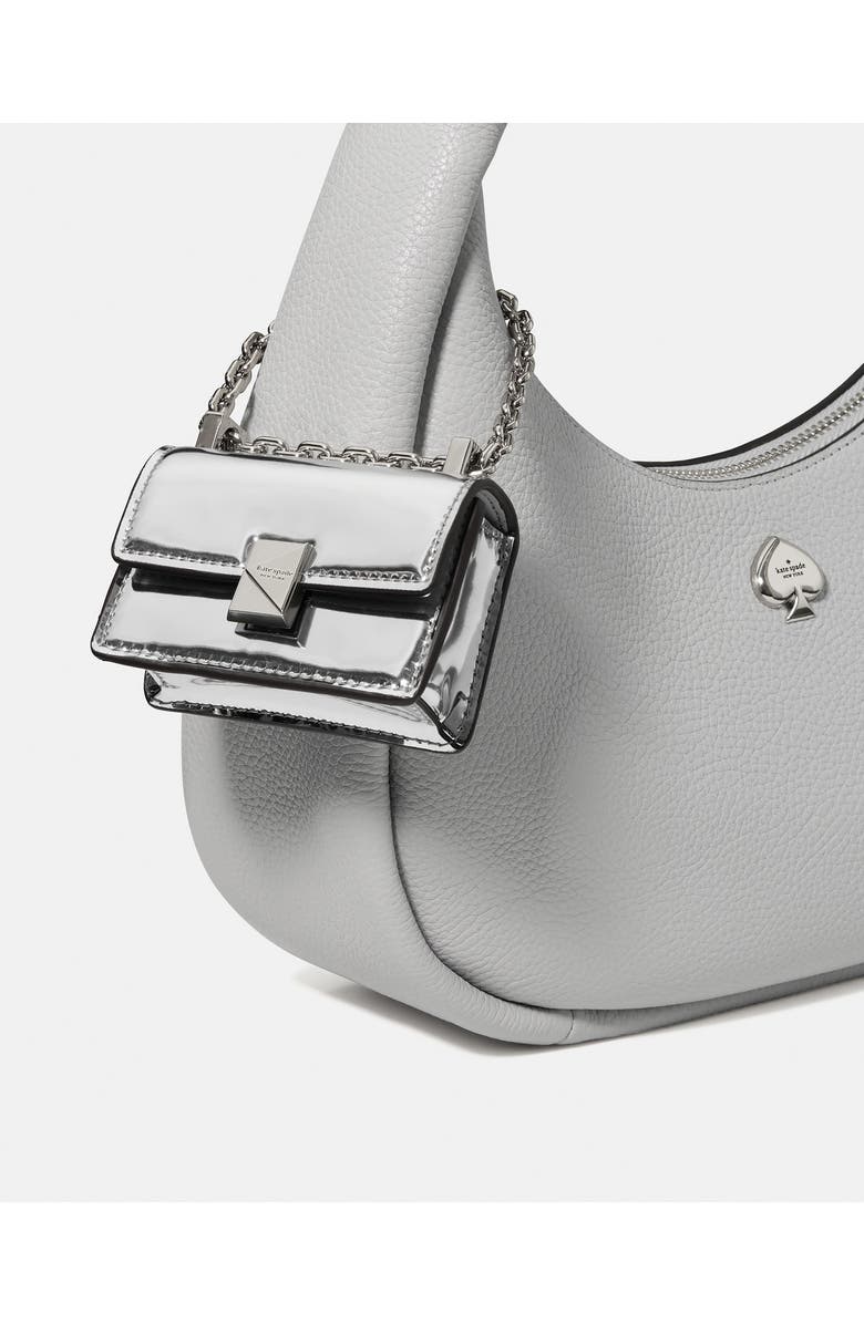 Kate Spade New York charmed mirror metallic leather bag charm, Alternate, color, Silver