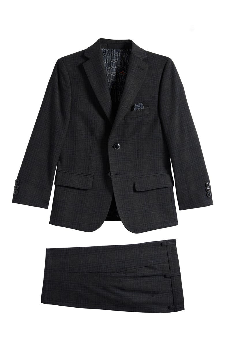 Kids' Plaid Two-Piece Suit, Main, color, DARKGREY/ LTBLUE
