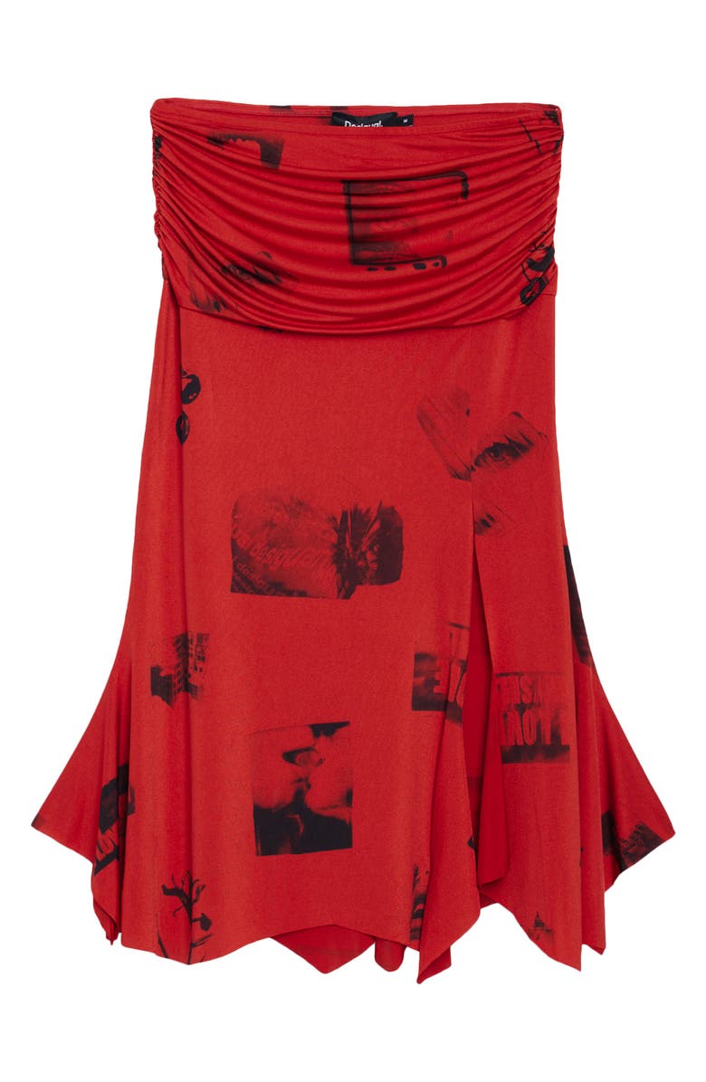 Desigual Ruched Handkerchief Hem Skirt, Alternate, color, Orange Red