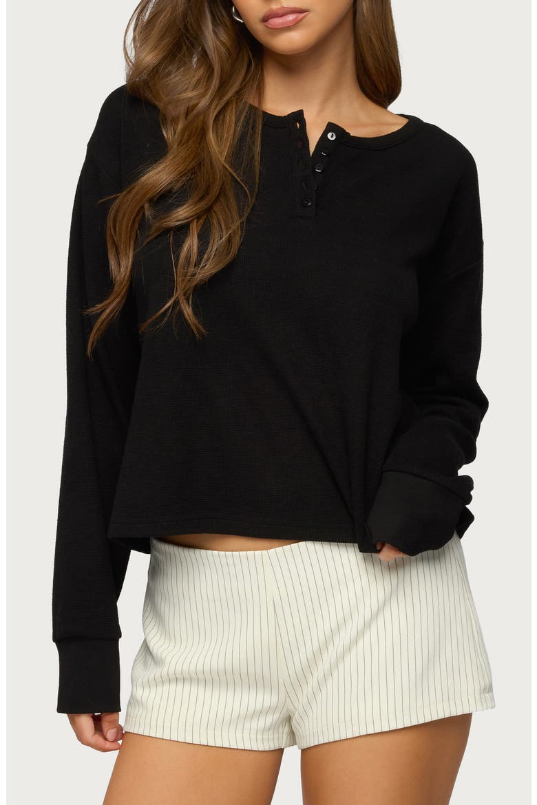 Deni Waffle Knit Henley, Main, color, BLACK