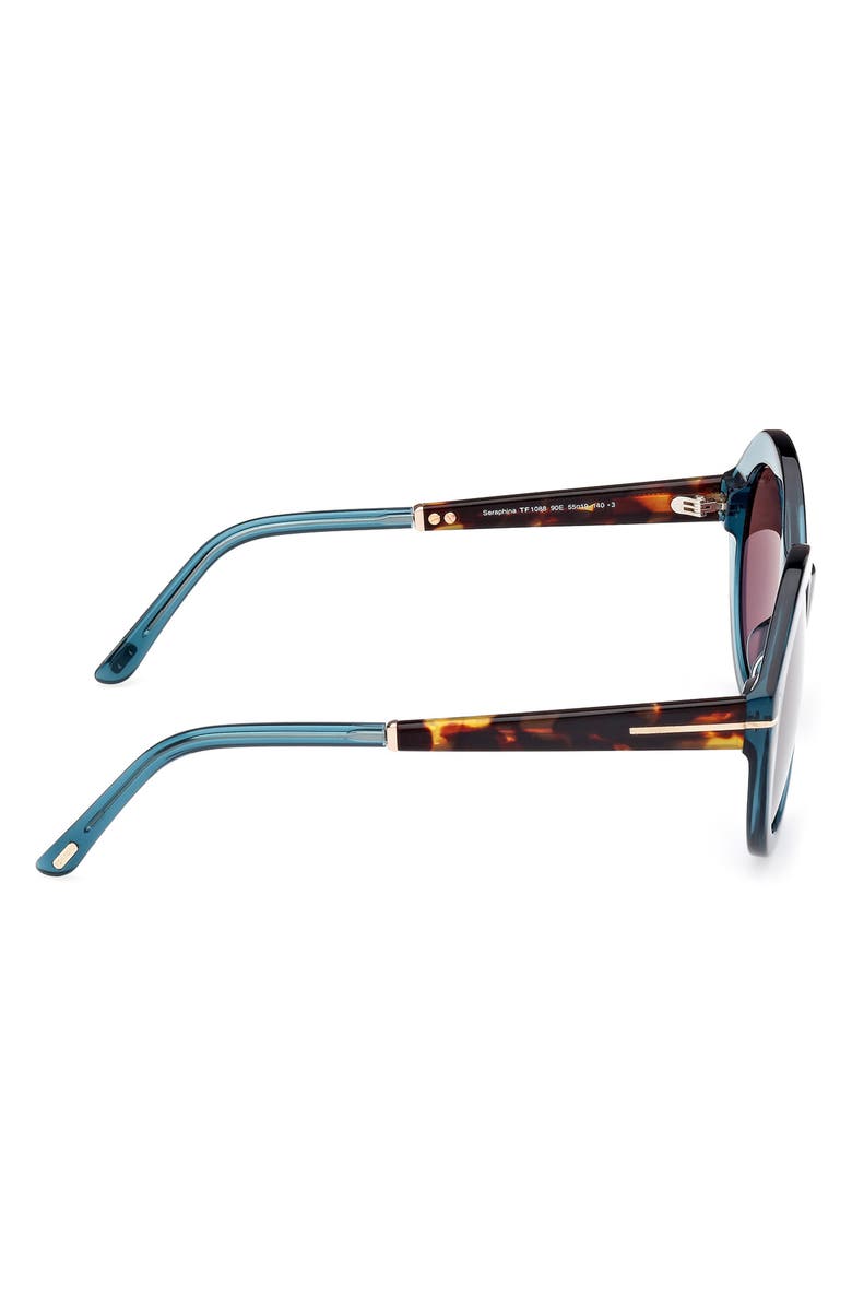 TOM FORD 55mm Round Sunglasses, Alternate, color, Shiny Blue / Brown