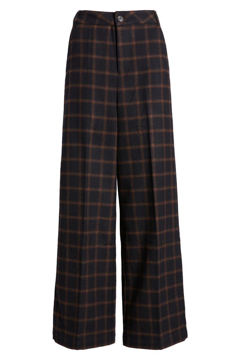 Elliot Windowpane Check Wide Leg Pants, Alternate, color, BLACK/BROWN