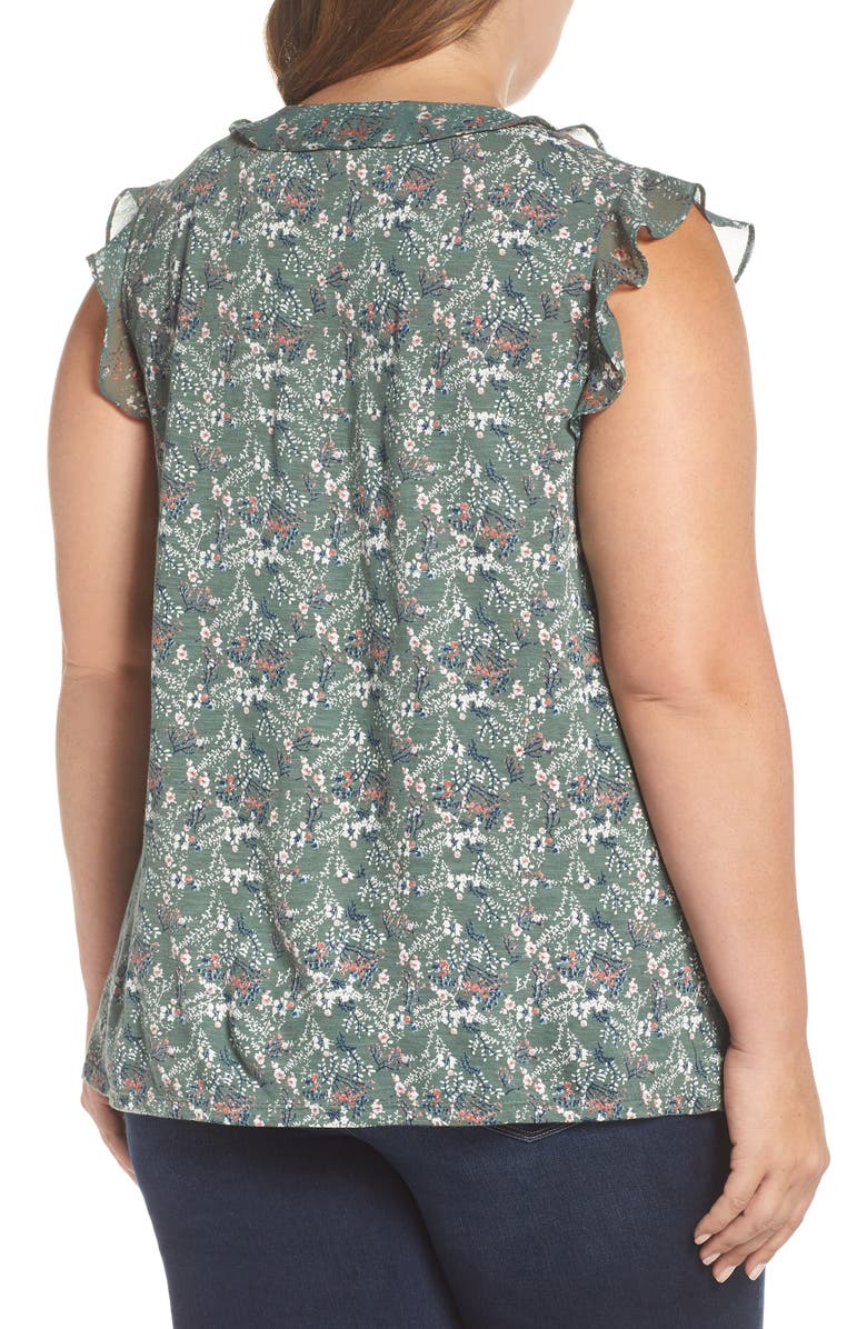 Lucky Brand Flutter Sleeve Floral Top, Alternate, color, 