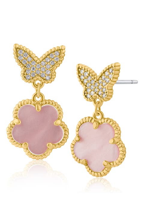 Cubic Zirconia Pavé Butterfly Clover Drop Earrings
