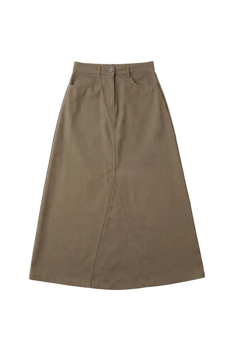 Mineral Wash Godet Panel Front Zip Maxi Skirt, Main, color, Mocha