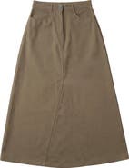 Faves Mineral Wash Godet Panel Front Zip Maxi Skirt