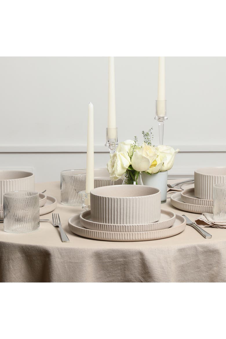 Haven Stoneware 32-Piece  Dinnerware Set with Pasta Bowls, Alternate, color, Beige