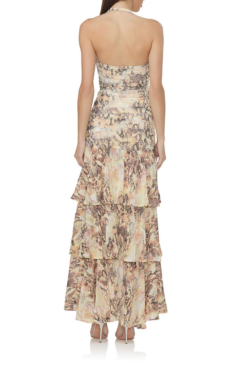 AFRM Storm Snakeskin Print Tiered Halter Maxi Dress, Alternate, color, Shine Snake