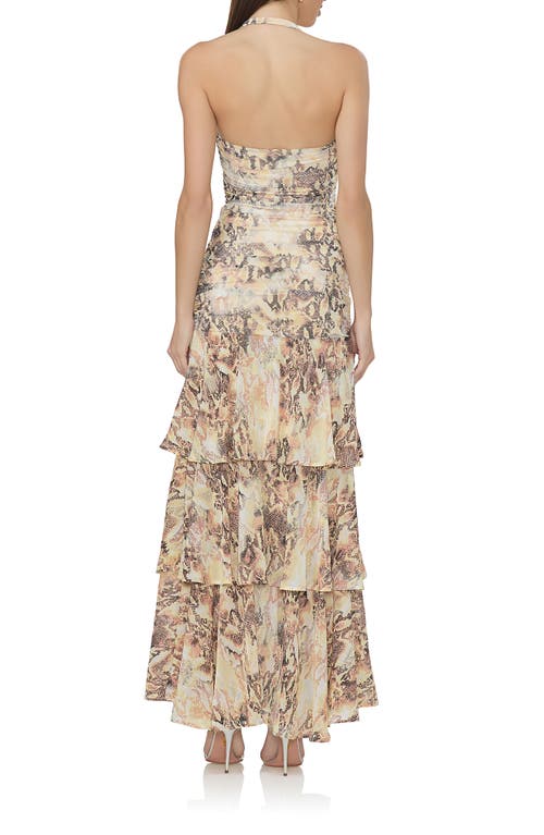 AFRM AFRM STORM SNAKESKIN PRINT TIERED HALTER MAXI DRESS