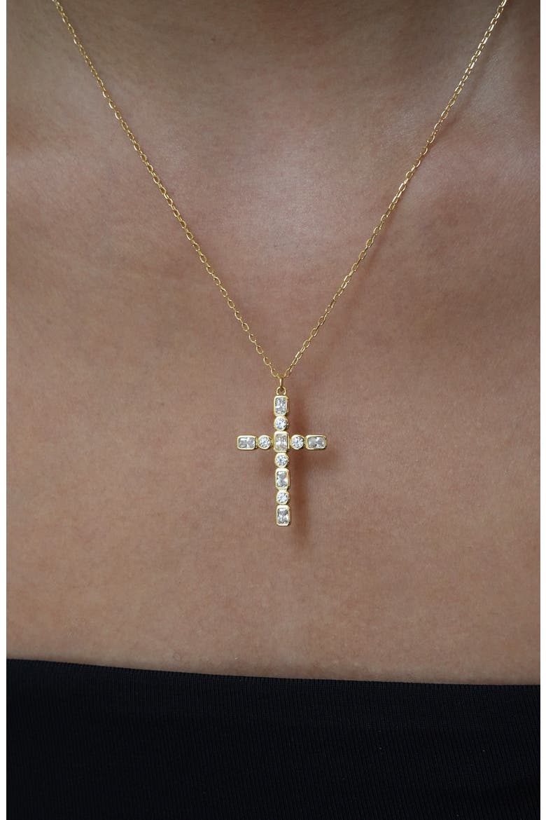 Cubic Zirconia Medium Cross Pendant Necklace, Alternate, color, GOLD