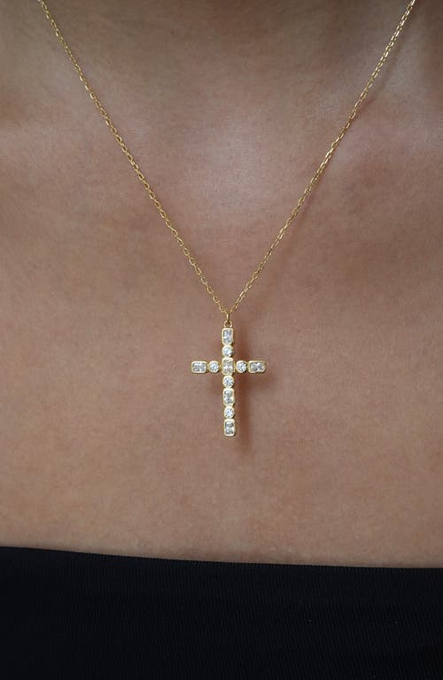 Argento Vivo Sterling Silver Cubic Zirconia Medium Cross Pendant Necklace In Gold