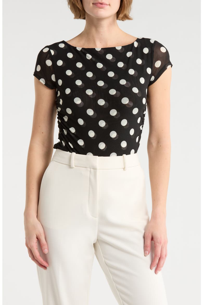 Ruched Cap Sleeve Top, Main, color, BLACK POLKA DOT