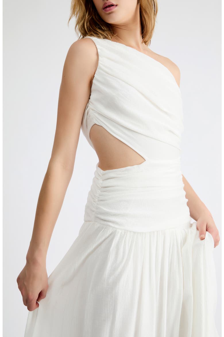 Delilah One-Shoulder Cutout Detail Draped Maxi Dress, Alternate, color, WHITE