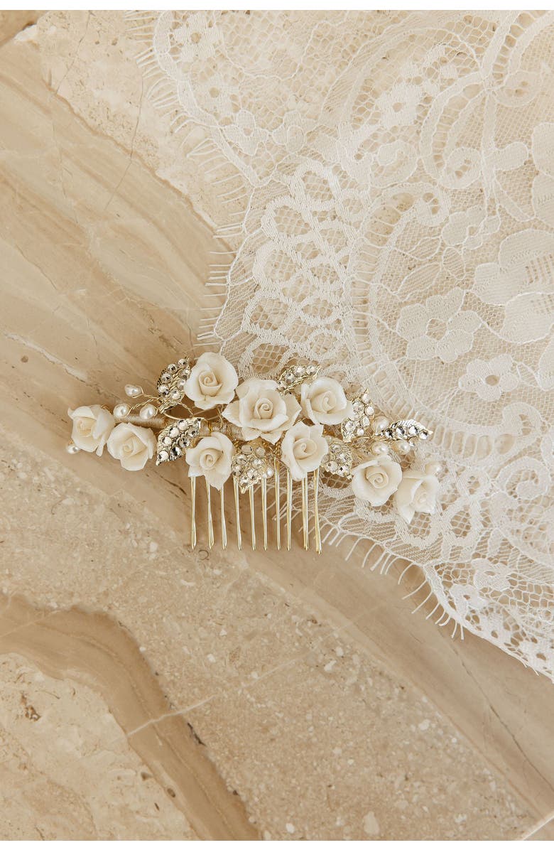 Untamed Petals Victoria Crystal Floral Comb, Alternate, color, Gold