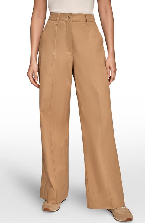 Pintuck High Waist Cotton Wide Leg Pants