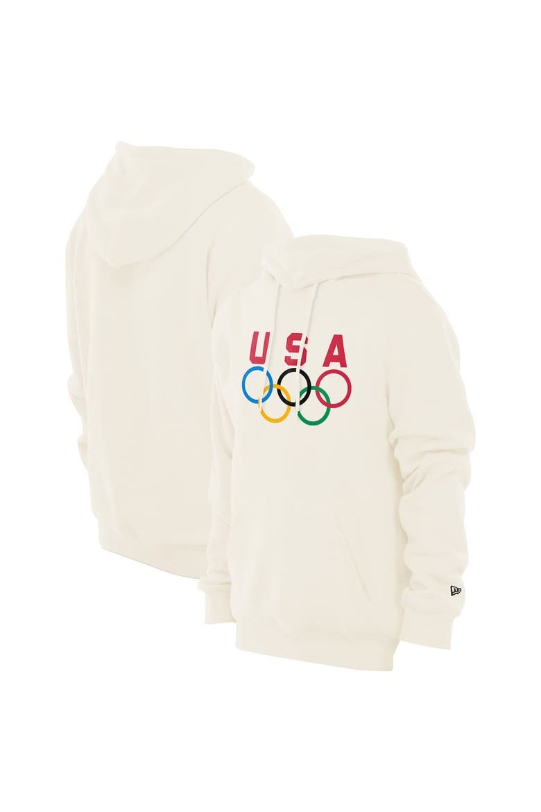 Men's New Era  Cream Team USA 5 Rings Chrome Pullover Hoodie, Alternate, color, Cream