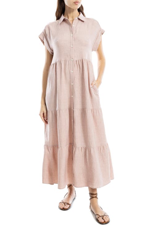 Short Sleeve Tiered Maxi Shirtdress