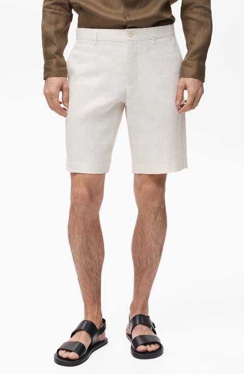 Slim Fit Flat Front Linen Bermuda Chino Shorts
