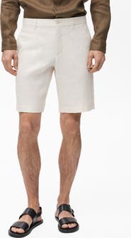 MANGO Slim Fit Flat Front Linen Bermuda Chino Shorts