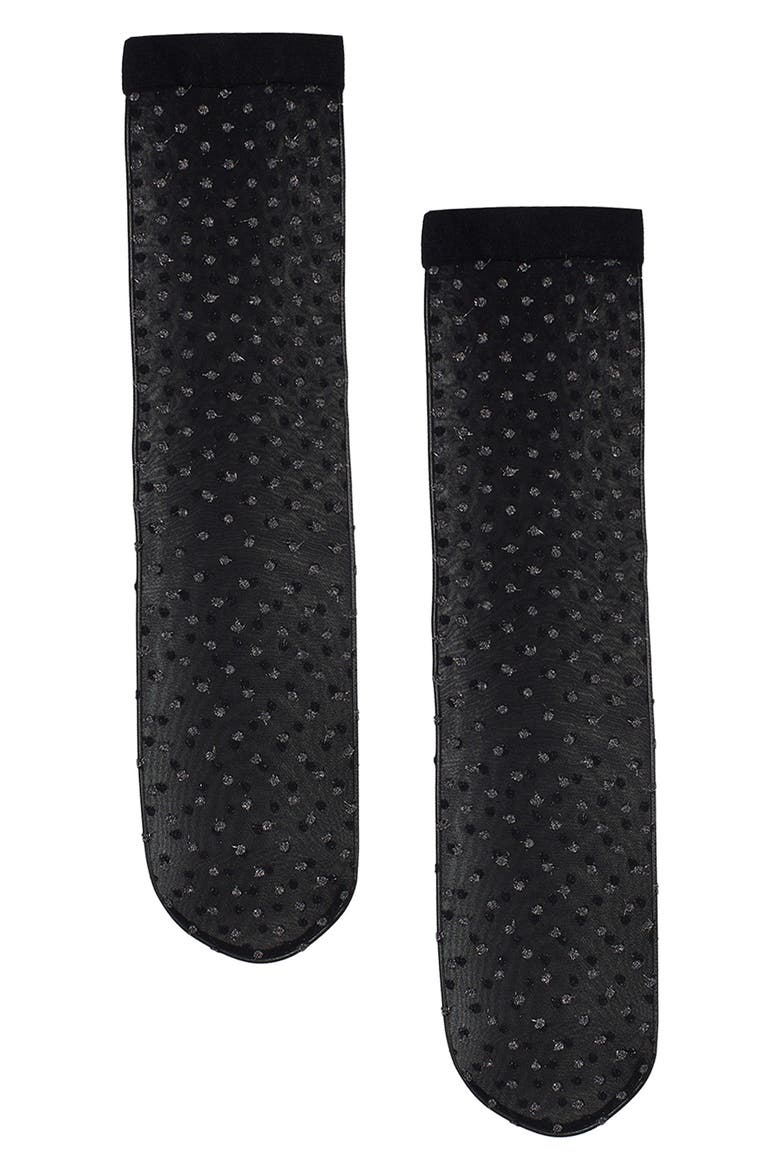 Shimmer Dot Crew Socks, Alternate, color, BLACK/SILVER